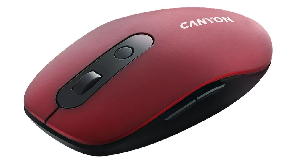 Myš Canyon MW-9 2 in 1 Wireless červená zobrazující kompaktní design a ergonomický tvar s červeným provedením na bílém pozadí
