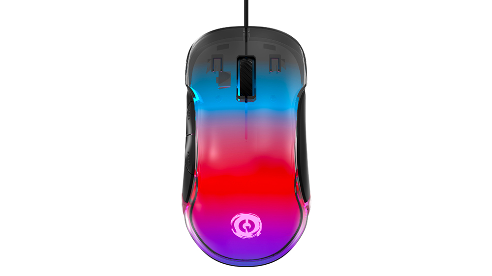 Hern&iacute; my&scaron; Canyon Braver GM-728 na b&iacute;l&eacute;m pozad&iacute; zobrazuj&iacute;c&iacute; ergonomick&yacute; design s RGB podsv&iacute;cen&iacute;m