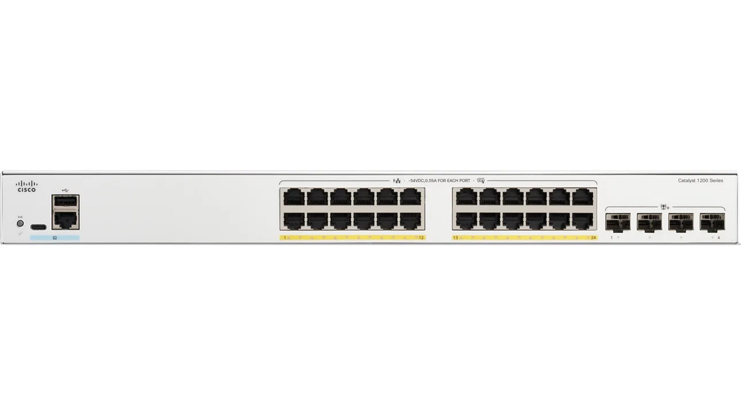Switch Cisco Catalyst C1200-24P-4X pohled přímo zepředu