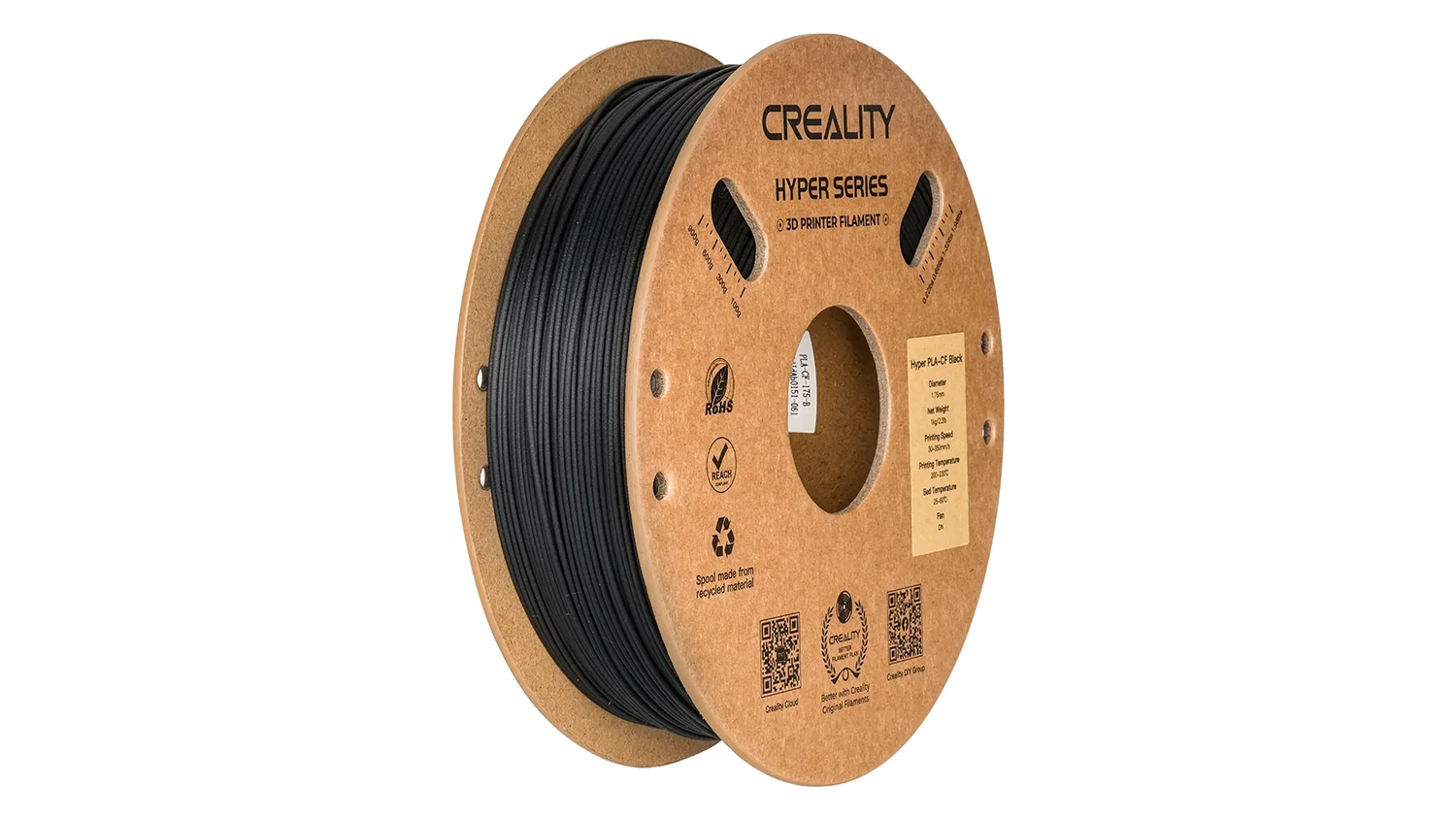Cievka filamentu Creality Hyper PLA-CF Black &ndash; pohľad zpredu