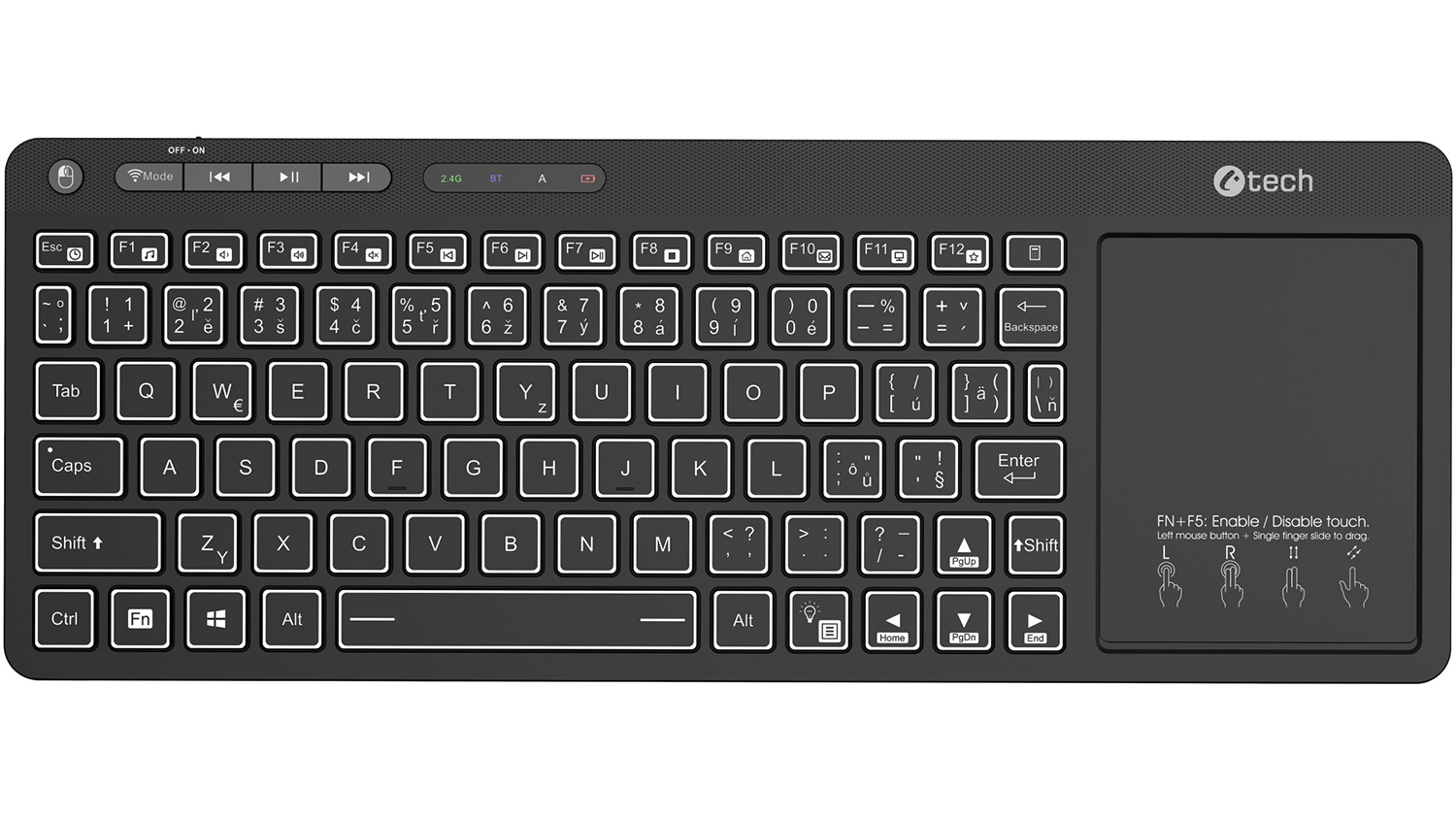 Bezdr&ocirc;tov&aacute; kl&aacute;vesnica C-Tech WLTK-03 s touchpadom