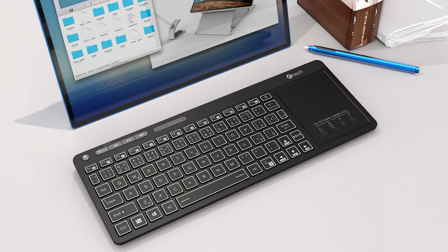Bezdr&ocirc;tov&aacute; kl&aacute;vesnica C-Tech WLTK-03 s touchpadom na pracovnom stole