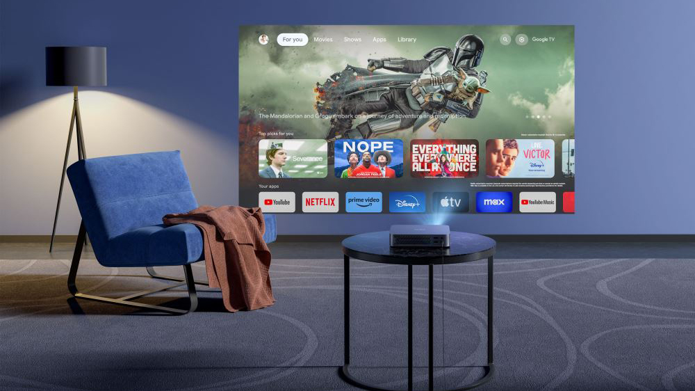 Pokoj, kde se na zdi promítá obraz z projektoru Dangbei Atom_02