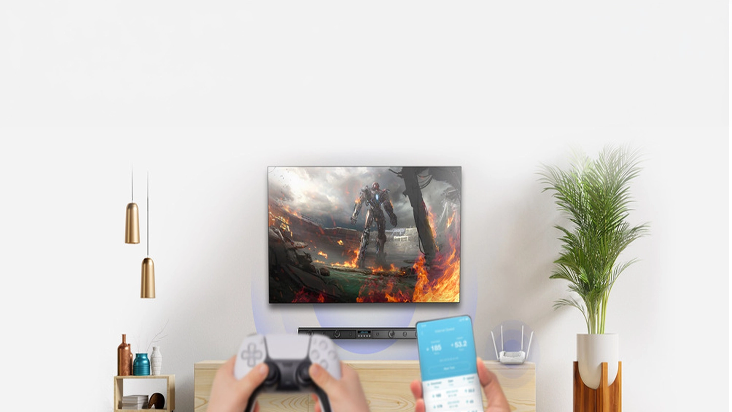 Router D-Link R15 EAGLE PRO AI AX1500 bílý na televizním stolku