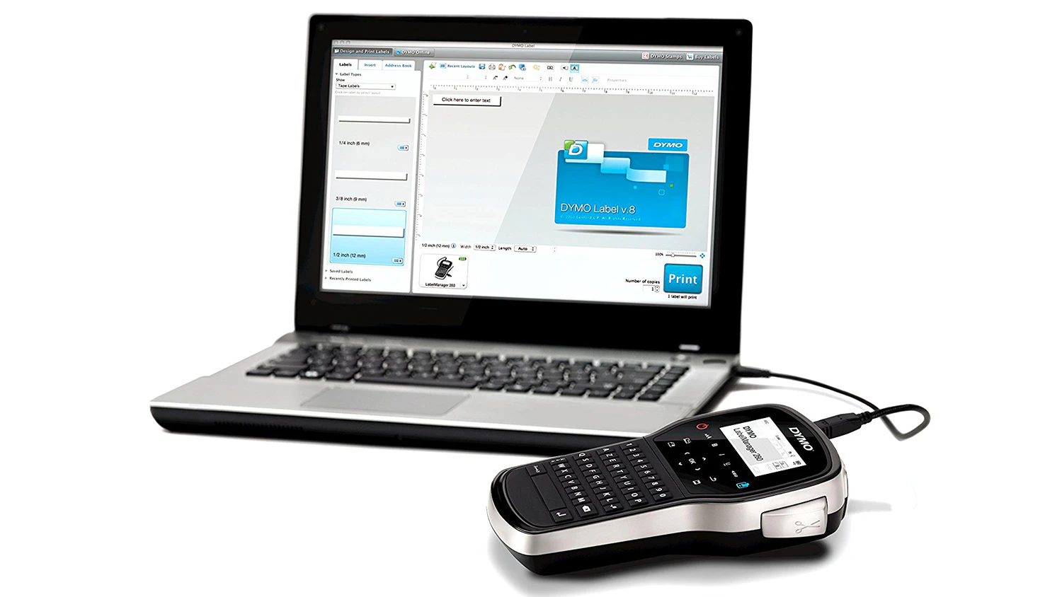 &Scaron;t&iacute;tkovač DYMO LabelManager 280 propojen&yacute; s poč&iacute;tačem