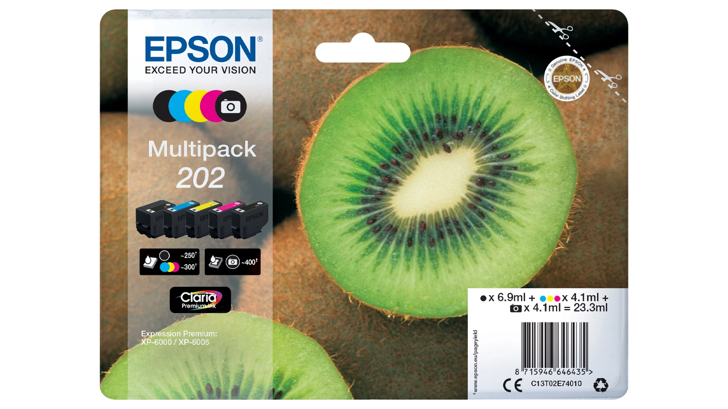 Sada 5 originálních inkoustových náplní Epson 202 Claria Premium Ink C13T02E74010 kiwi