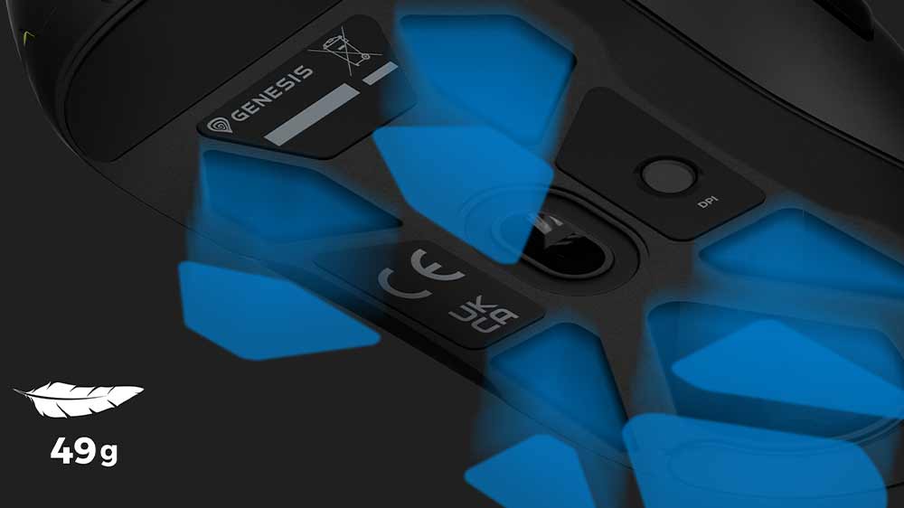 Znázornění výřezů na spodní části lehké herní myši GENESIS Krypton 660_03