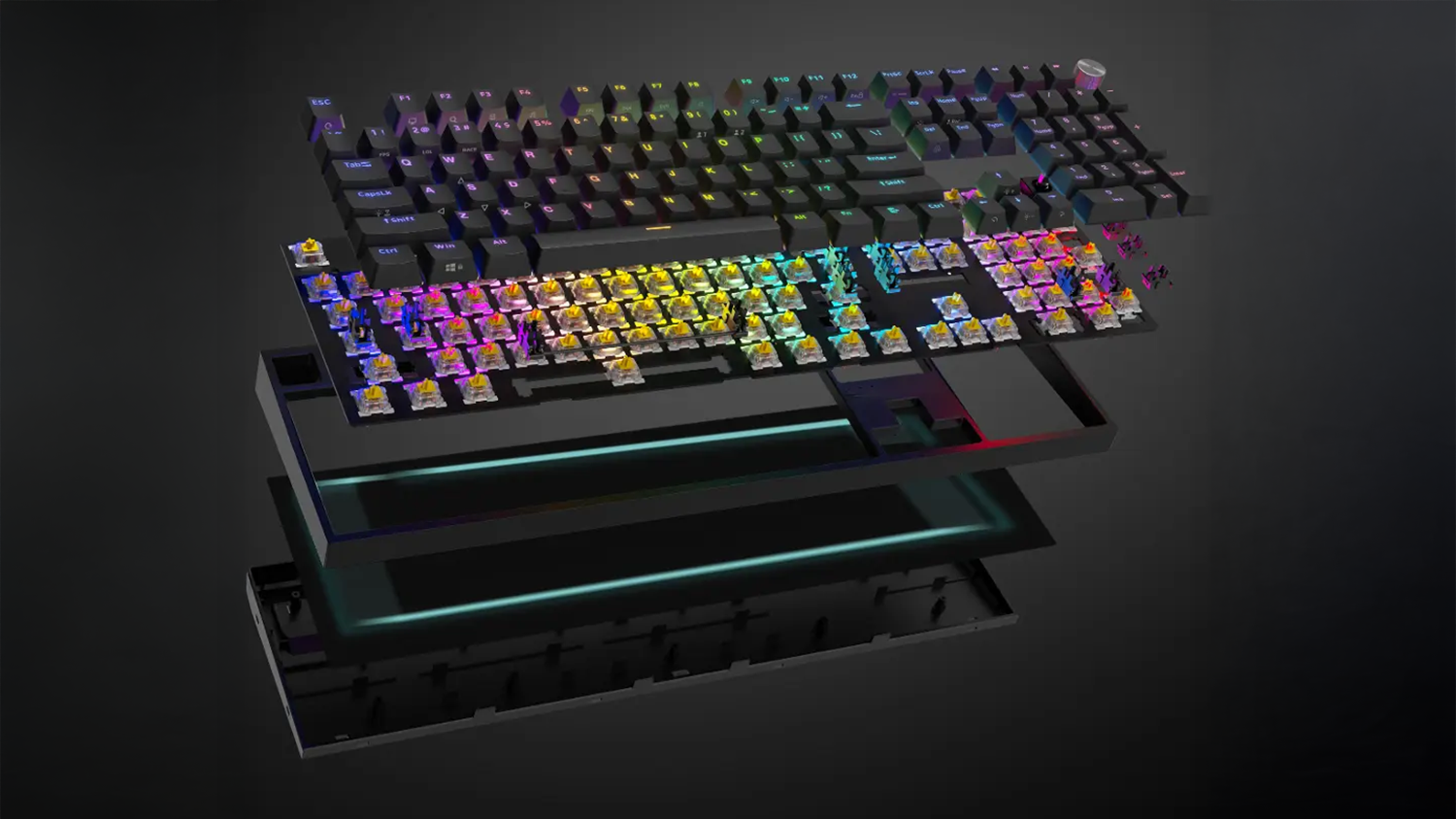 Herní mechanická klávesnice Genesis THOR 404 RGB rozložená na vrstvy