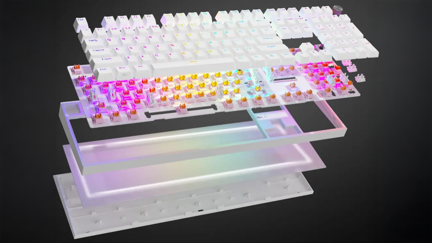 Herní mechanická klávesnice Genesis THOR 404 RGB rozložená na vrstvy