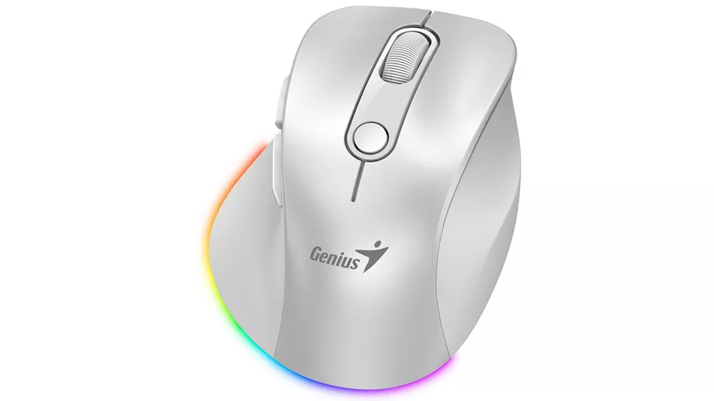 Myš Genius Ergo 9000S Pro Pearl White v bielom prevedení zobrazujúca ergonomický tvar a kompaktný dizajn
