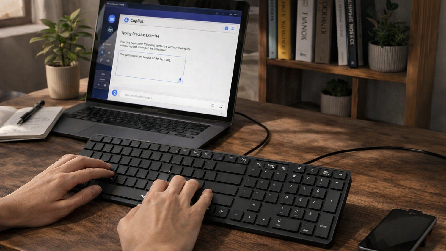 Ruce píší na klávesnici Genius Slimstar K500 Education