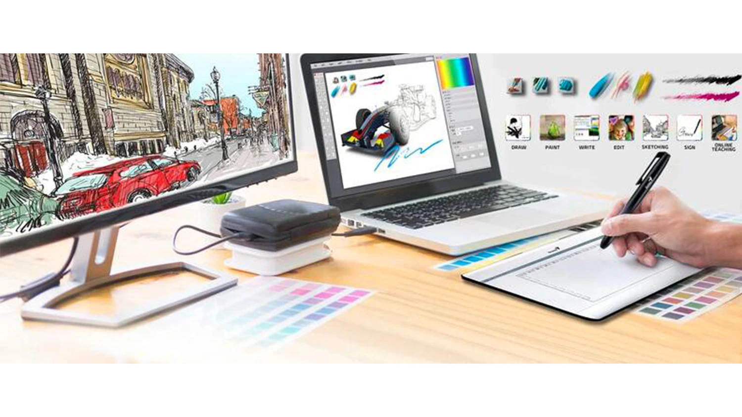 Člověk kresl&iacute;c&iacute; na tabletu Genius EasyPen i608