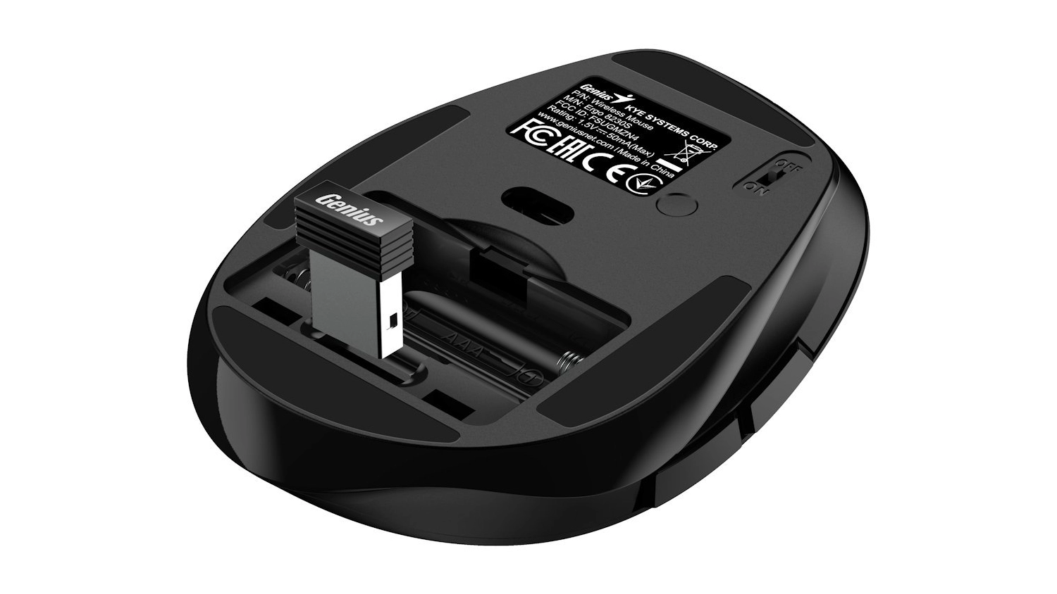 Bezdrátová myš Genius Ergo 8230S černá – spodní pohled