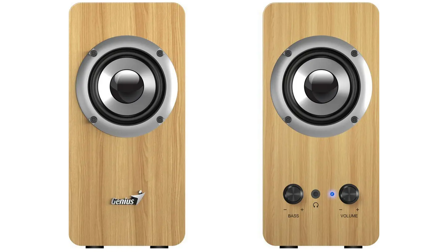 PC reproduktory Genius SP-HF400 světlé dřevo – přední šikmý pohled