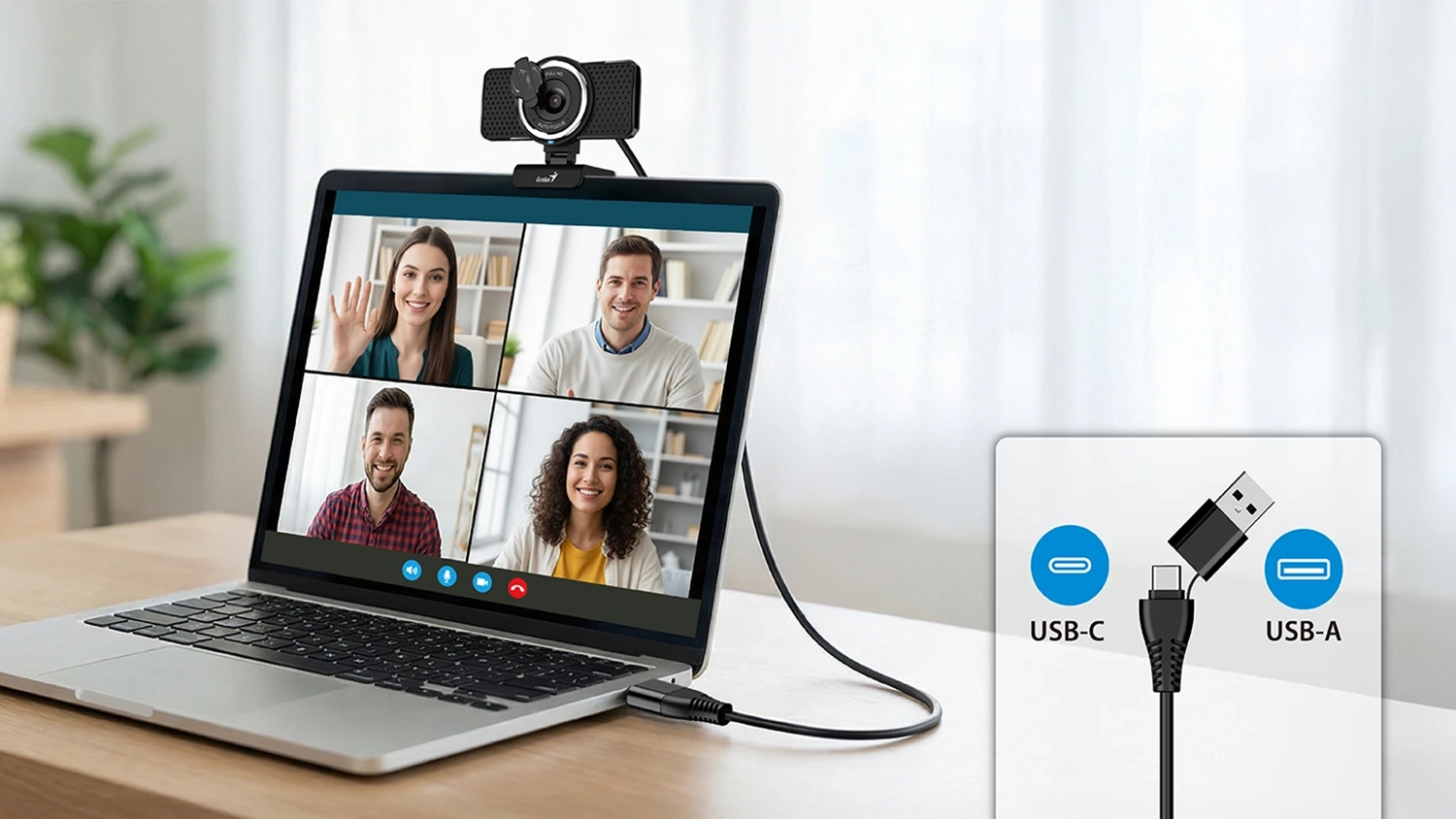 Dvojí možnost zapojení Genius ECam 8020AF USB-A a USB-C