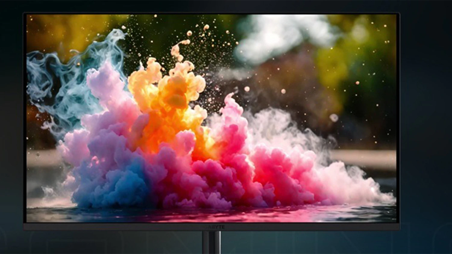 Monitor GIGABYTE s modr&yacute;m pozad&iacute;m