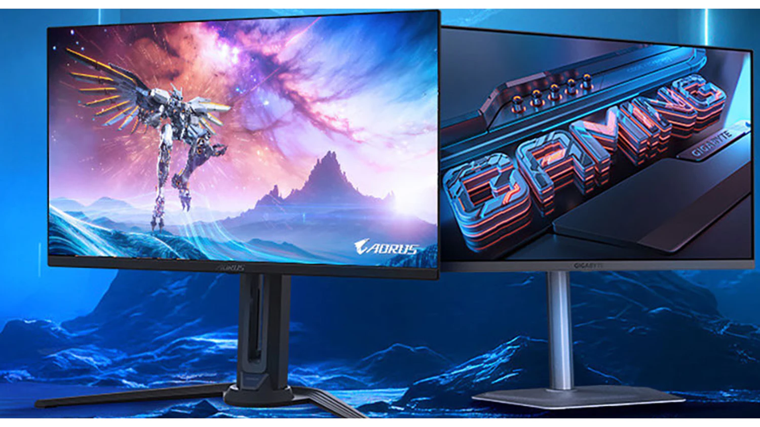 Monitor GIGABYTE s modr&yacute;m hern&yacute;m pozad&iacute;m