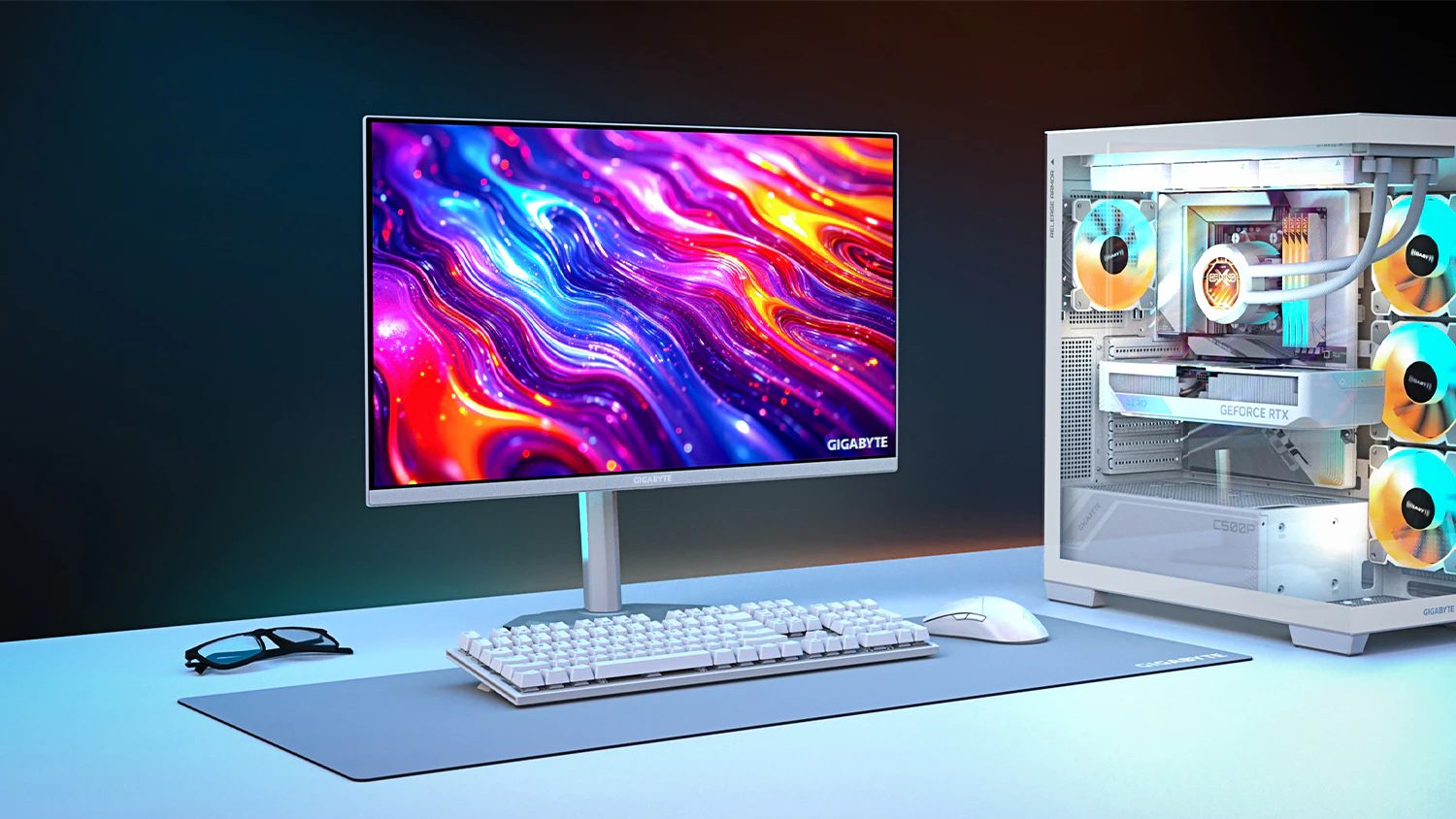 Biela poč&iacute;tačov&aacute; zostava s monitorom GIGABYTE