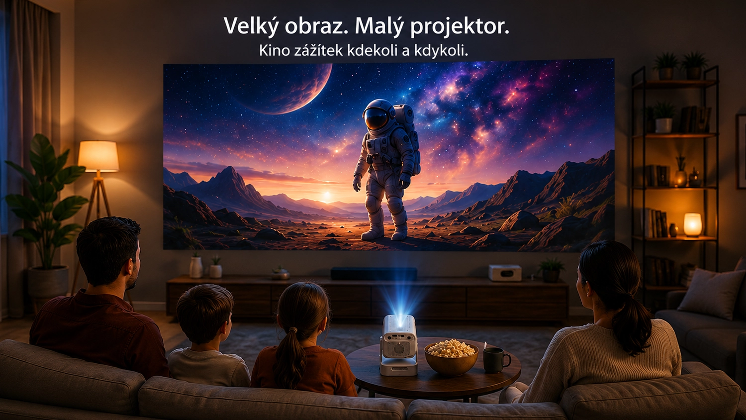 Rodina sledujúca projekciu