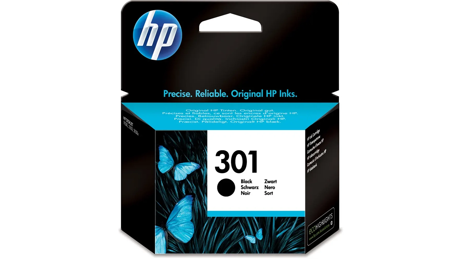 Originální inkoustová náplň HP 301 Black CH561EE na bílém pozadí