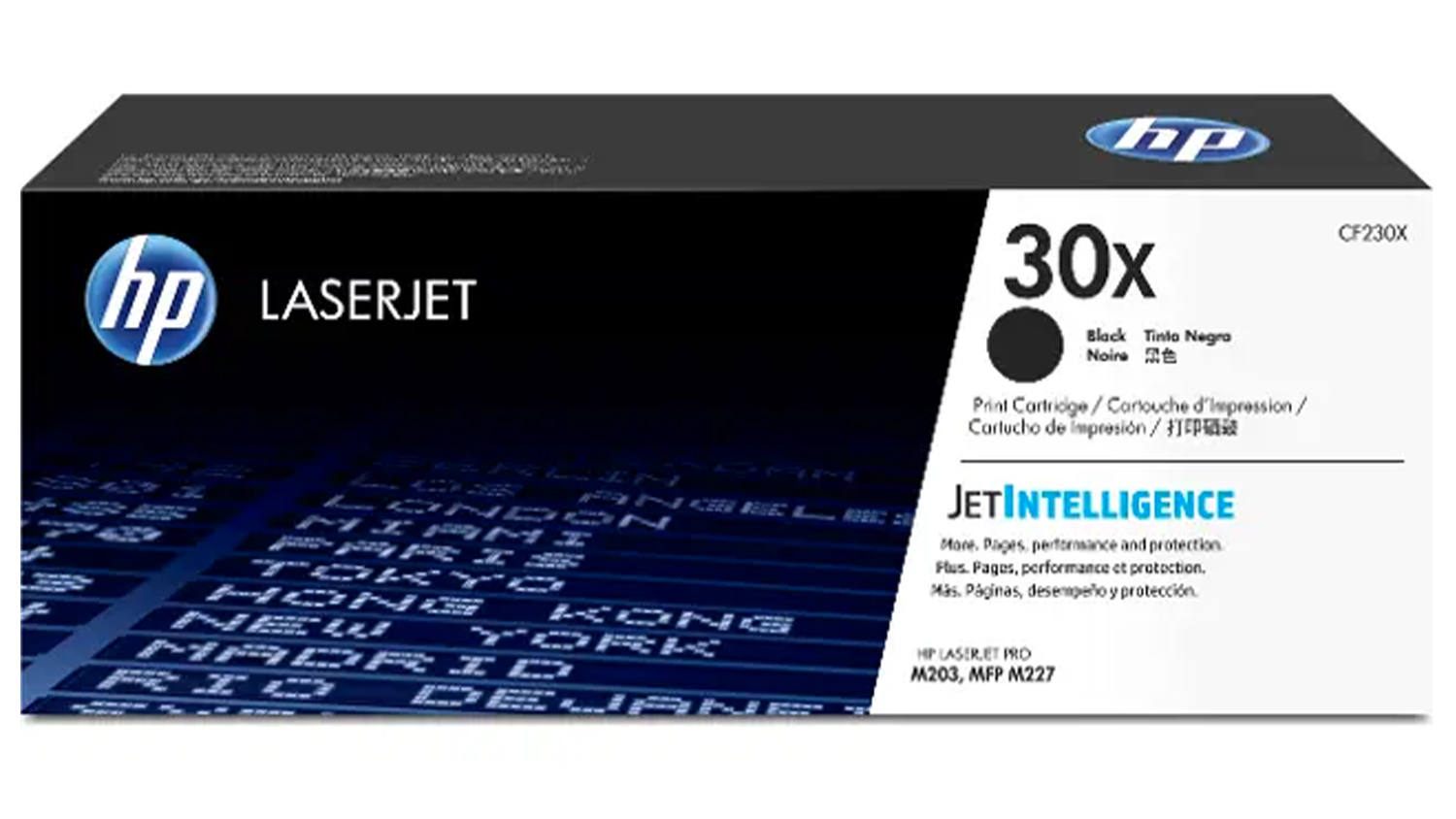 Toner originální HP LaserJet Pro CF230X černý na bílém pozadí zobrazující celkový design produktu