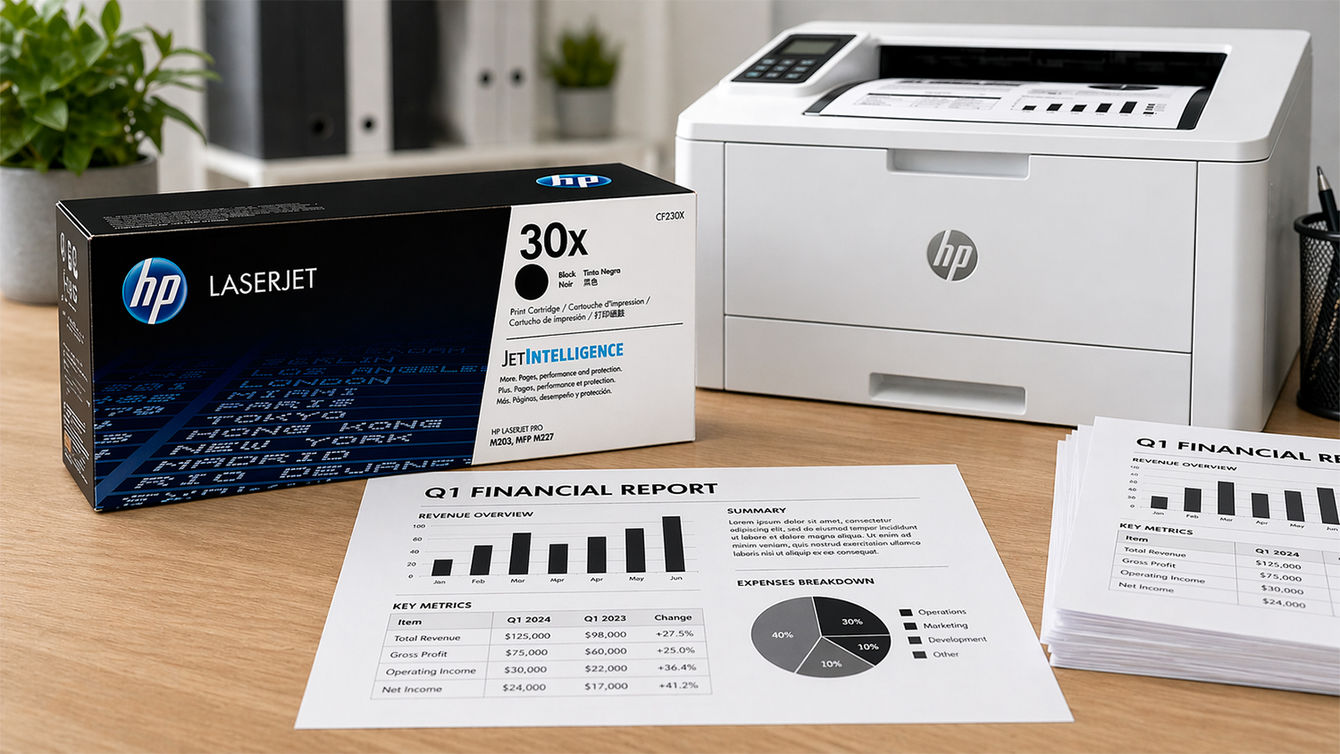 Toner originální HP LaserJet Pro CF230X černý demonstrující kvalitní tisk s ostrou černou barvou na profesionálním dokumentu