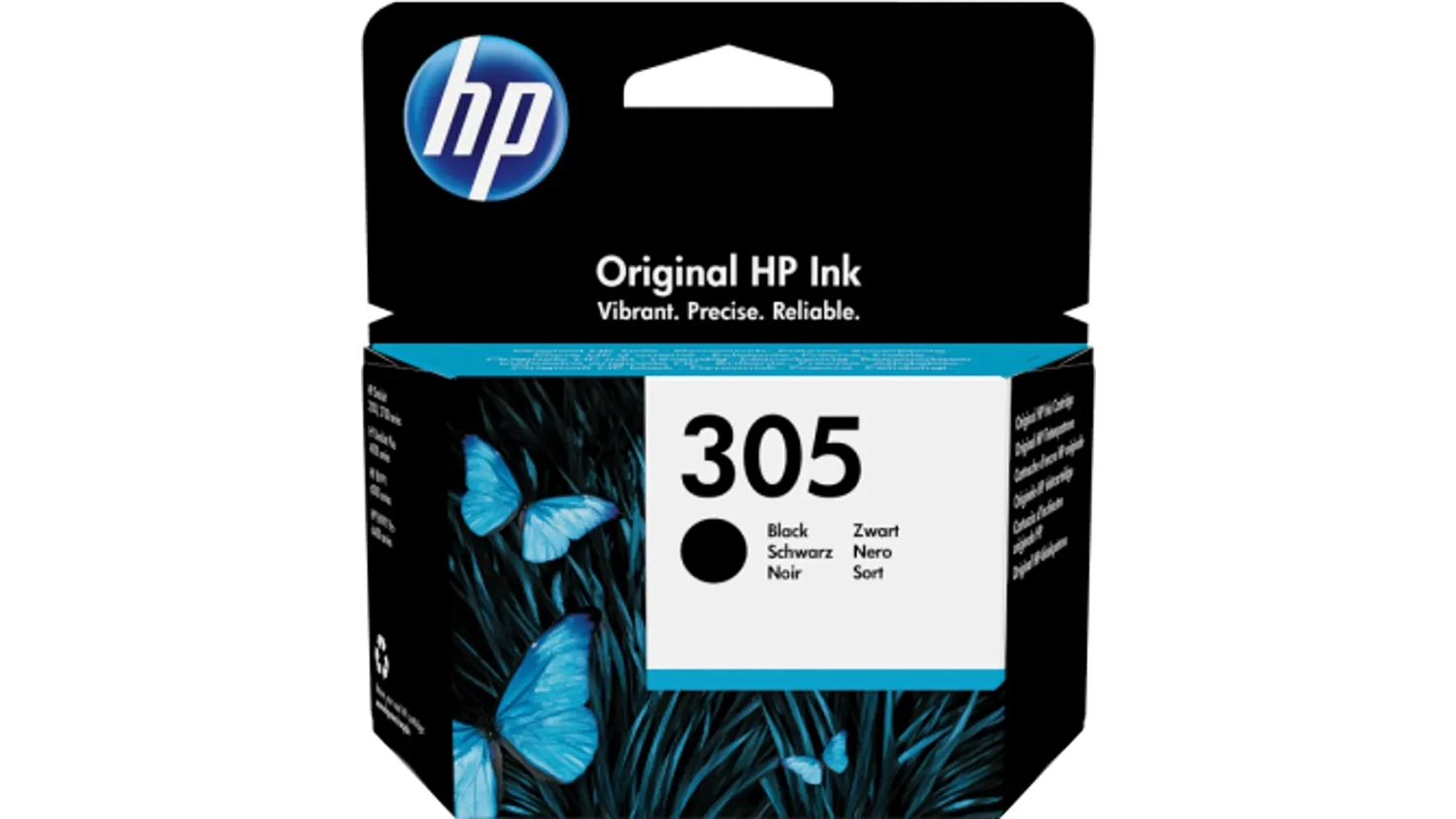 Originální inkoustová náplň HP 305 3YM61AE black na bílém pozadí