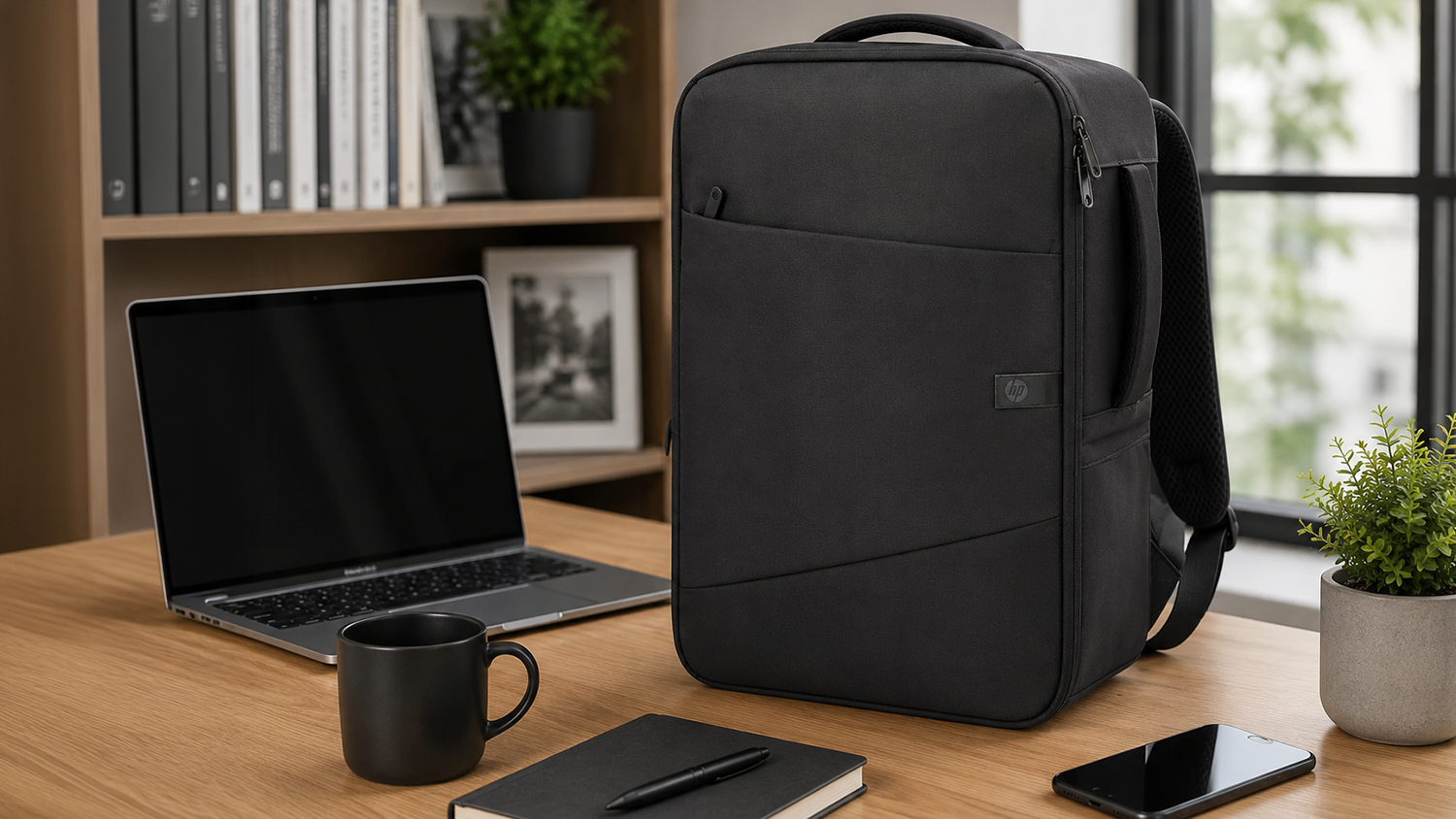 Batoh na notebook HP Creator 16,1 na pracovn&iacute;m stole