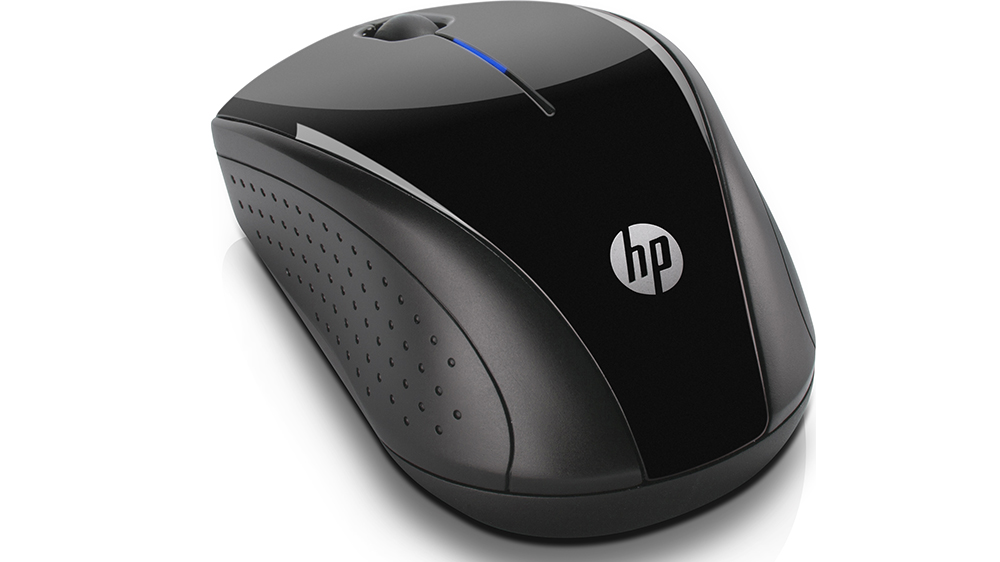 Bezdrátová myš HP 220 černá s vyznačenými programovatelnými tlačítky a úložným prostorem pro nano přijímač