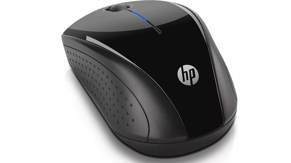 Bezdrôtová myš HP 220 čierna s vyznačenými programovateľnými tlačidlami a úložným priestorom pre nano prijímač