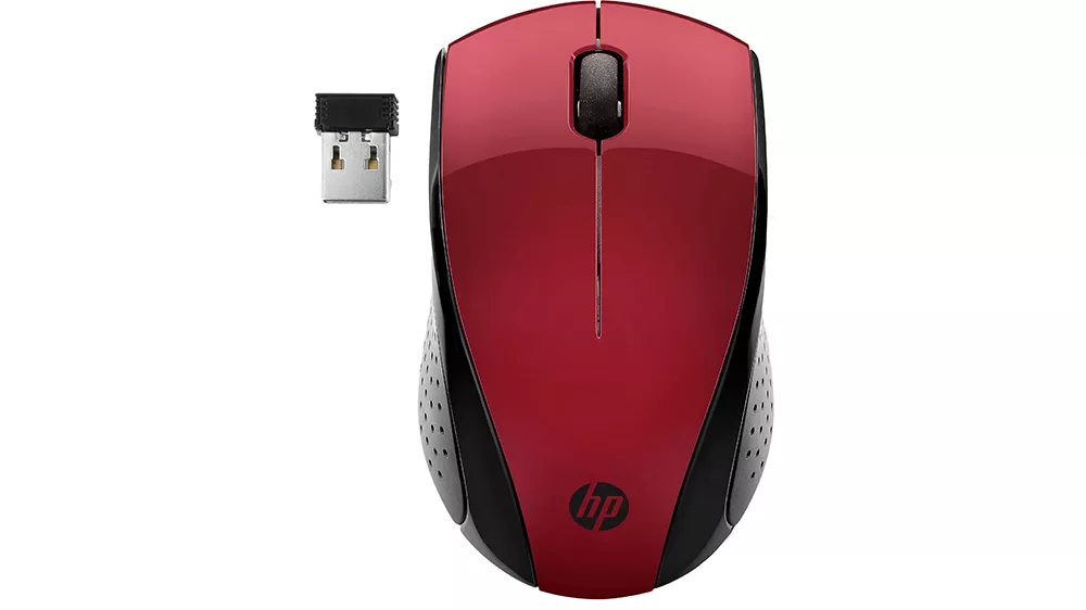 Bezdrôtová myš HP 220 Sunset Red v červenom prevedení zachytená na bielom pozadí