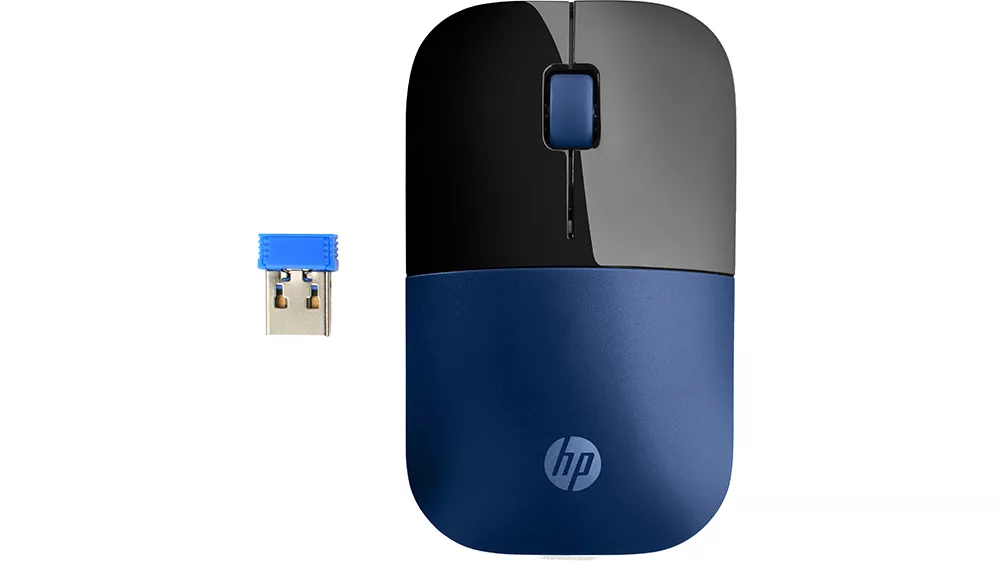Myš HP Z3700 Wireless Lumiere Blue na bielom pozadí zobrazujúca kompaktný dizajn a bezdrôtové prevedenie
