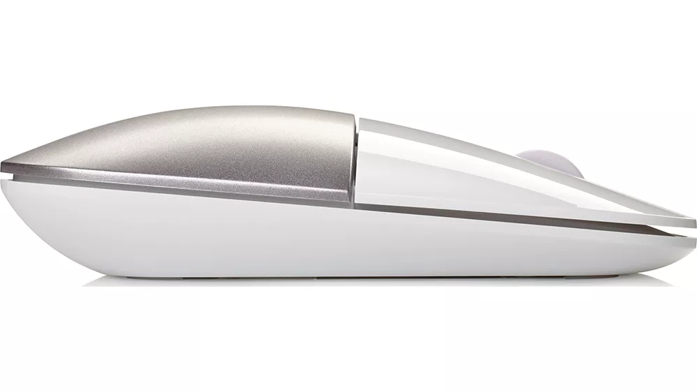 Bezdrôtová myš HP Z3700 White/Pink demonštrujúca programovateľné tlačidlá a plug-and-play pripojenie k počítaču
