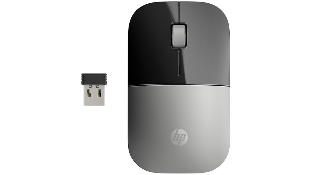 Bezdrátová myš HP Z3700 Silver na bílém pozadí zachycující minimalistický stříbrný design