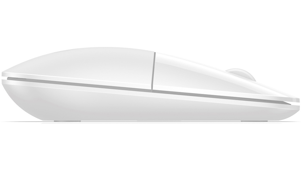 Myš HP Z3700 Blizzard White připojená k notebooku ukazující snadnou kompatibilitu s různými operačními systémy