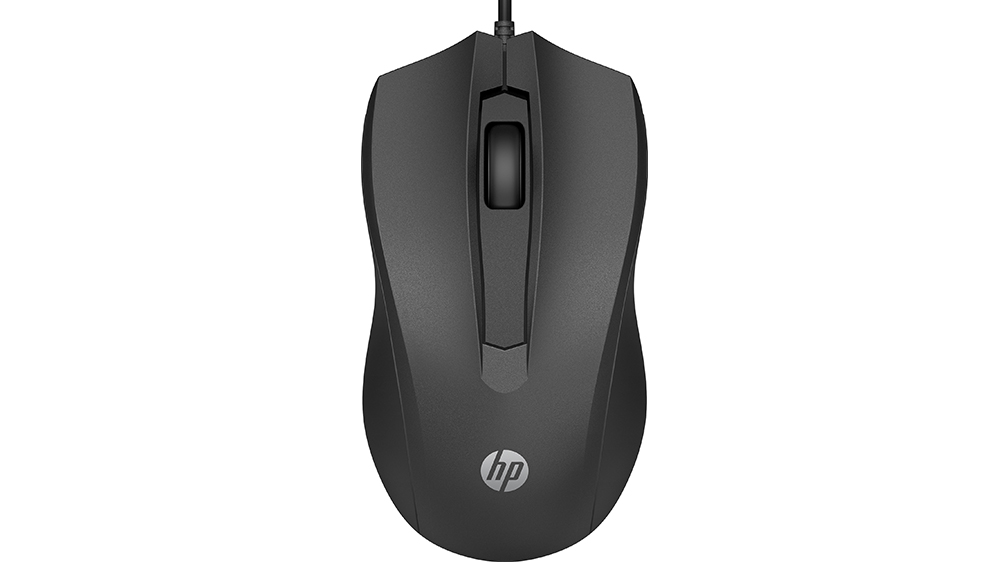 K&aacute;blov&aacute; my&scaron; HP 100 na bielom pozad&iacute; zobrazuj&uacute;ca celkov&yacute; ergonomick&yacute; dizajn s USB pripojen&iacute;m