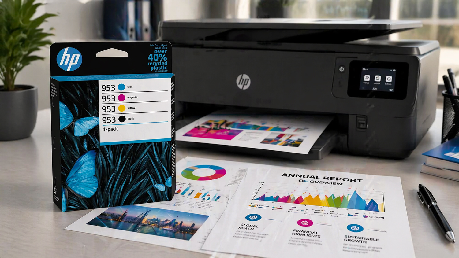 Sada cartridge originálních HP 953 6ZC69AE černá/azurová/magenta/žlutá při tisku profesionálních dokumentů s ostrými barvami