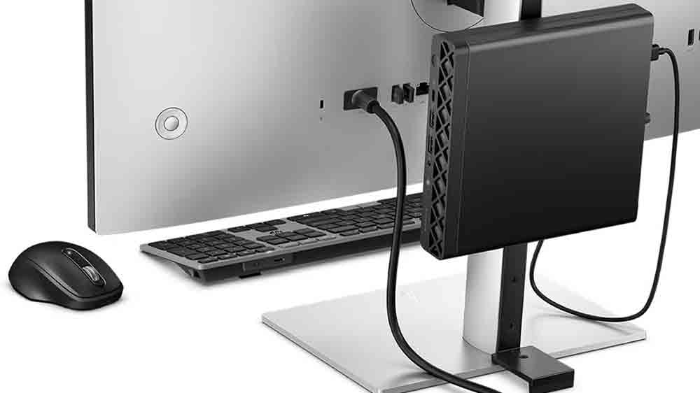 Stolní počítač HP EliteDesk 8 Mini G1a umístěný na stojanu monitoru_05