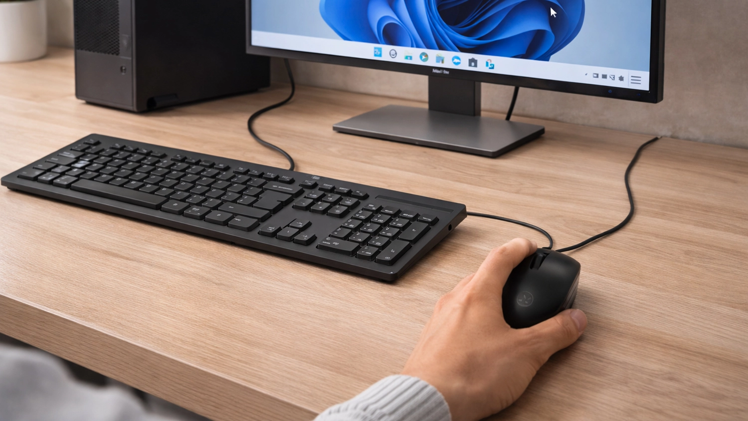 PC klávesnice s myší HP 225 zapojená do PC