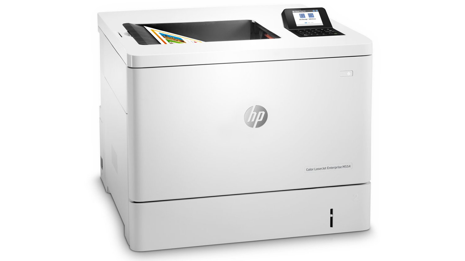 Laserová tiskárna HP M554dn pohled šikmo zepředu