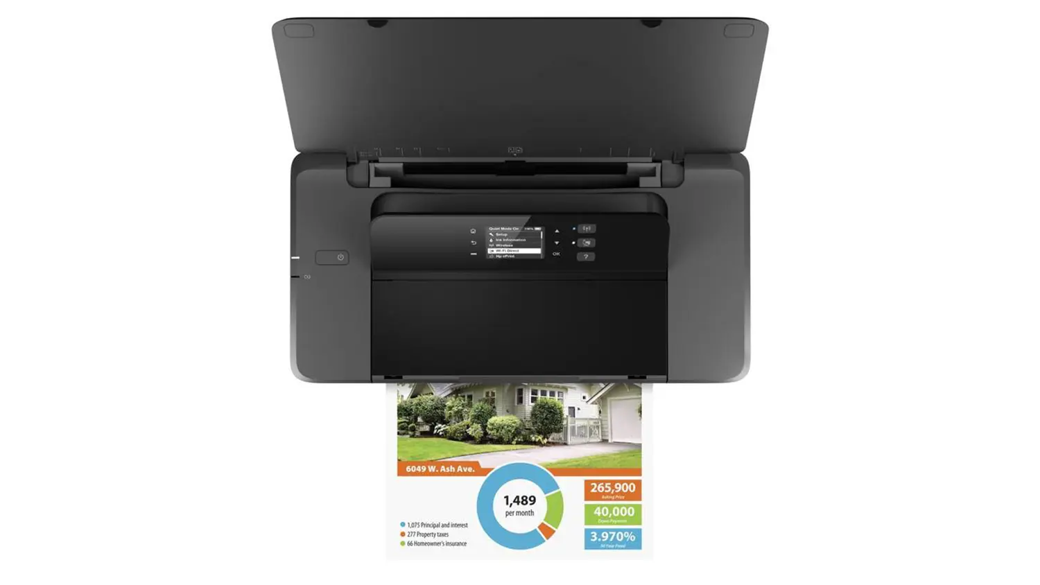 Mobilní tiskárna HP OfficeJet 200 s vytištěným papírem