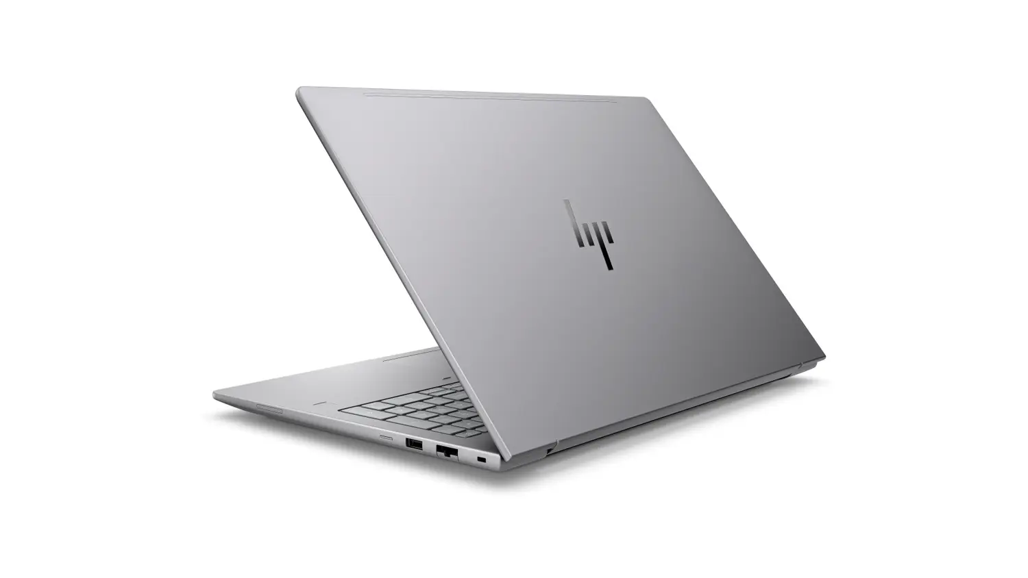 Pohled šikmo zezadu na přivřený notebook HP ZBook X G1i