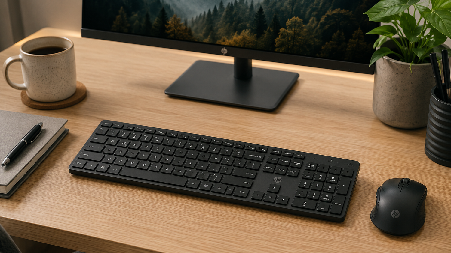 PC klávesnica s myšou HP Multi-Device Dual Mouse and Keyboard Combo 490C na pracovnom stole