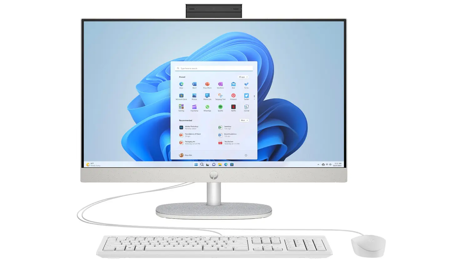 Pohled zepředu na počítač HP s vysunutou kamerou