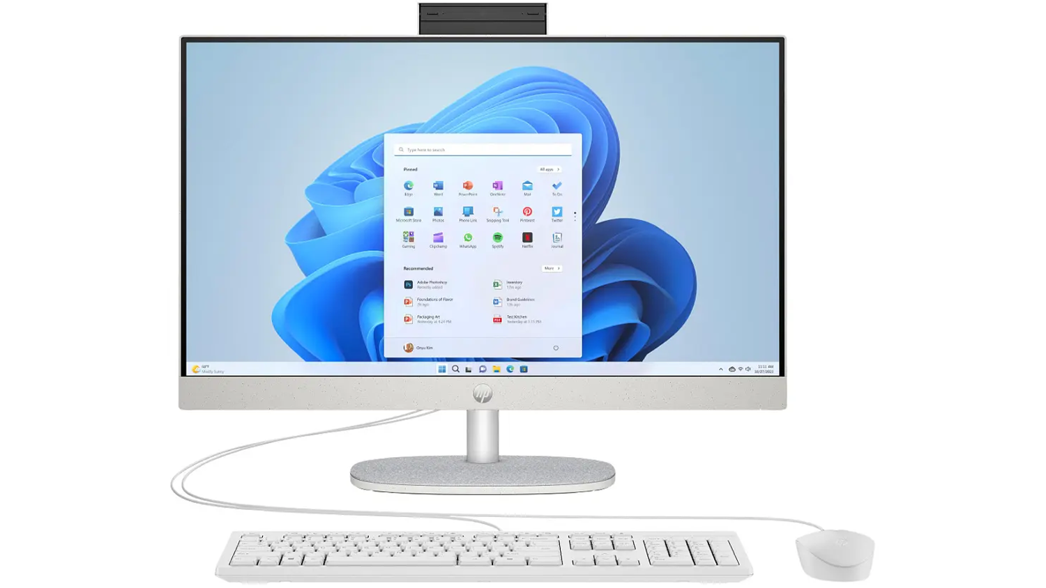 Pohled zepředu na počítač HP s vysunutou kamerou