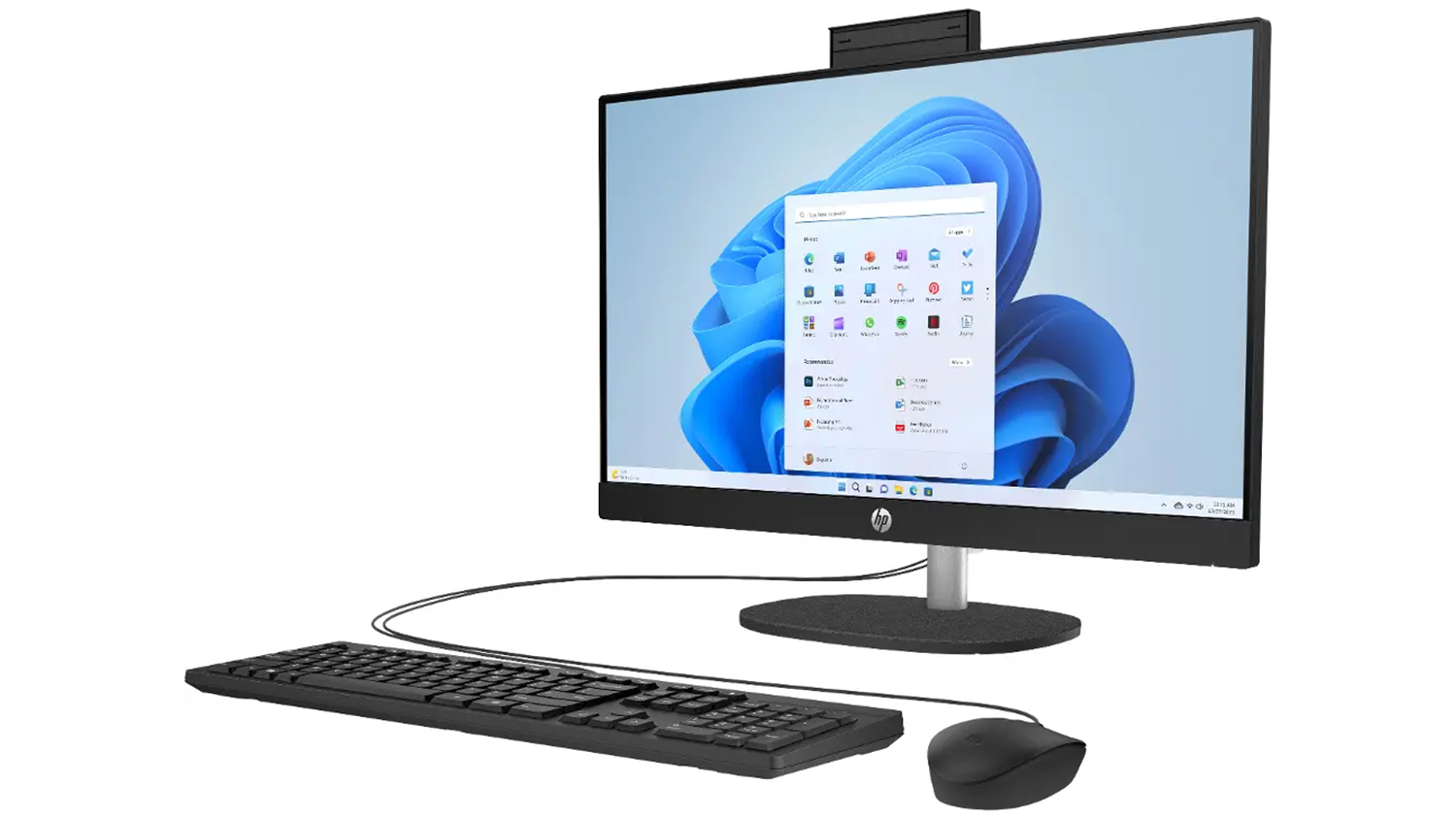 Pohled &scaron;ikmo zepředu na poč&iacute;tač HP s vysunutou kamerou