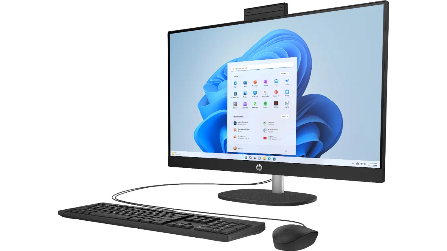 Pohled šikmo zepředu na počítač HP s vysunutou kamerou