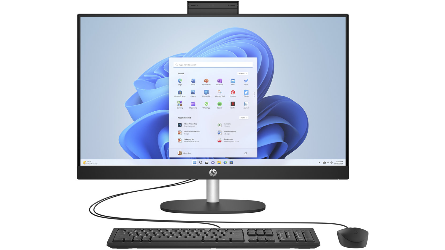 Pohled zepředu na počítač HP s vysunutou kamerou