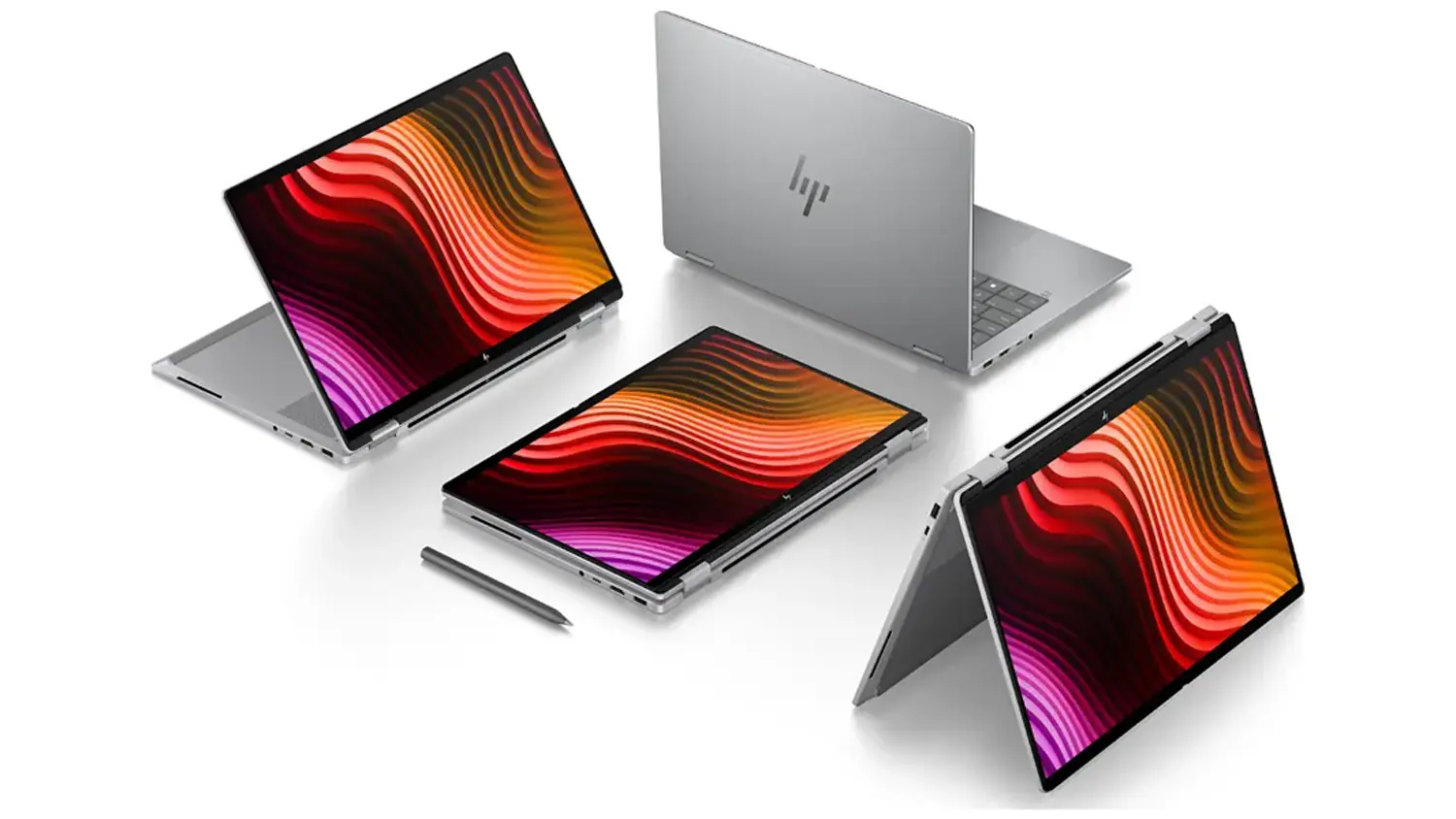 Notebooky HP OmniBook X s různě otočenou obrazovkou