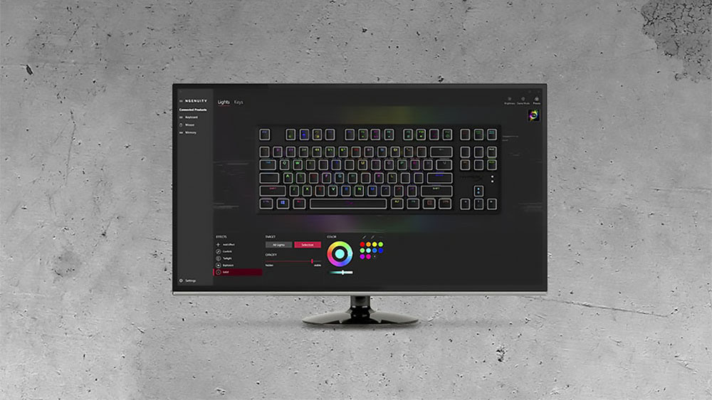 Nastavení barevného podsvícení klávesnice HyperX Alloy Origins Core na monitoru počítače